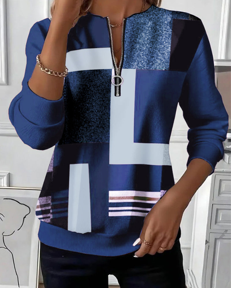 Laluna® | Casual Sweatshirt with Half Zipper and Print