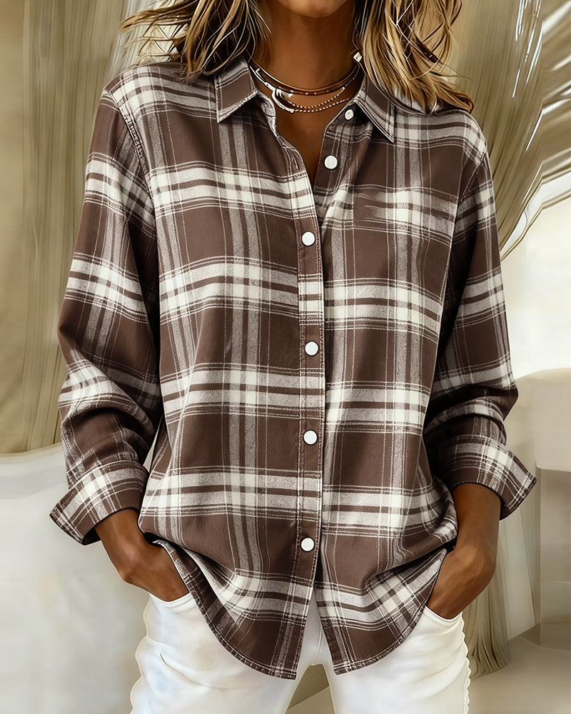 Laluna® | Shirt with Check Pattern and Notched Collar