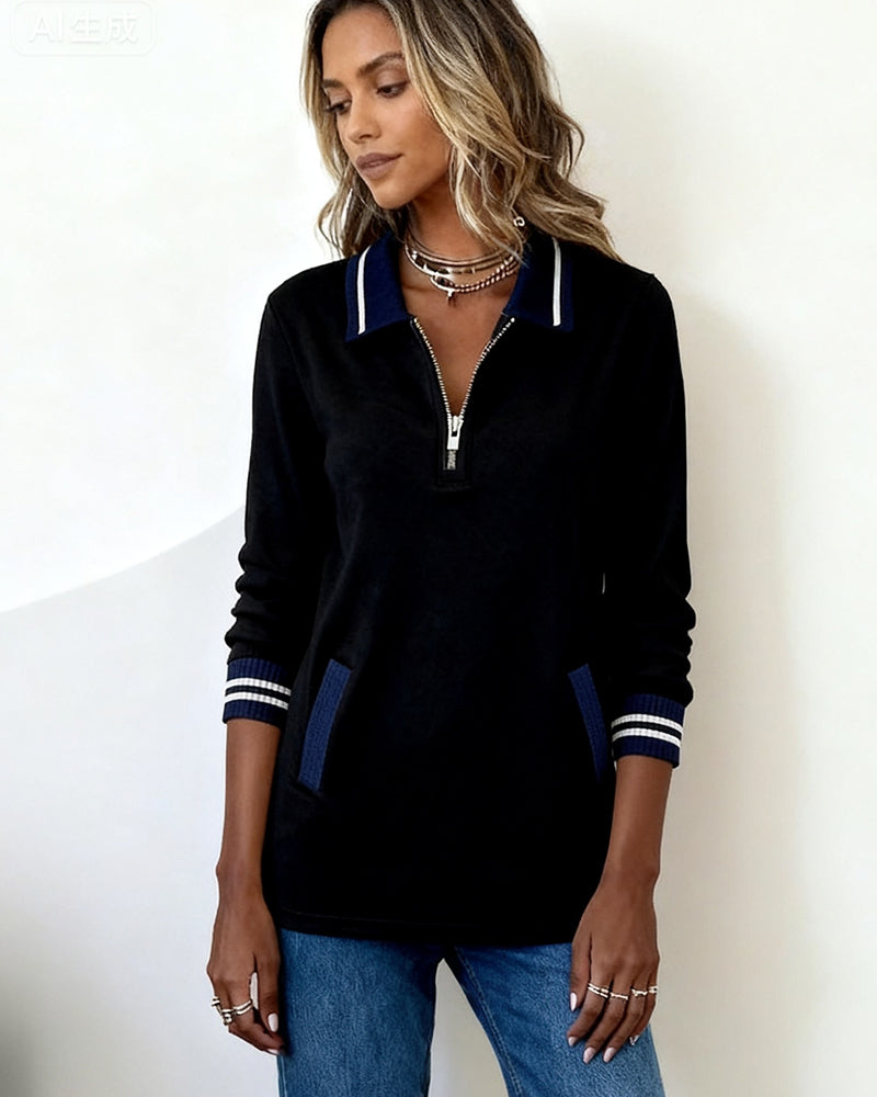 Laluna® | Loose Sweatshirt with Lapel and Zipper
