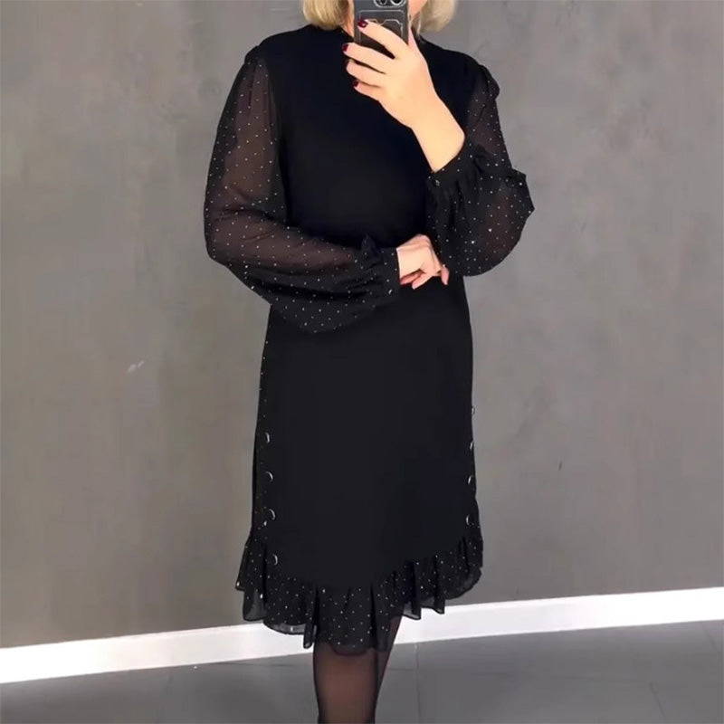 Thessariae - Elegant Dress with Crystals and Round Neck