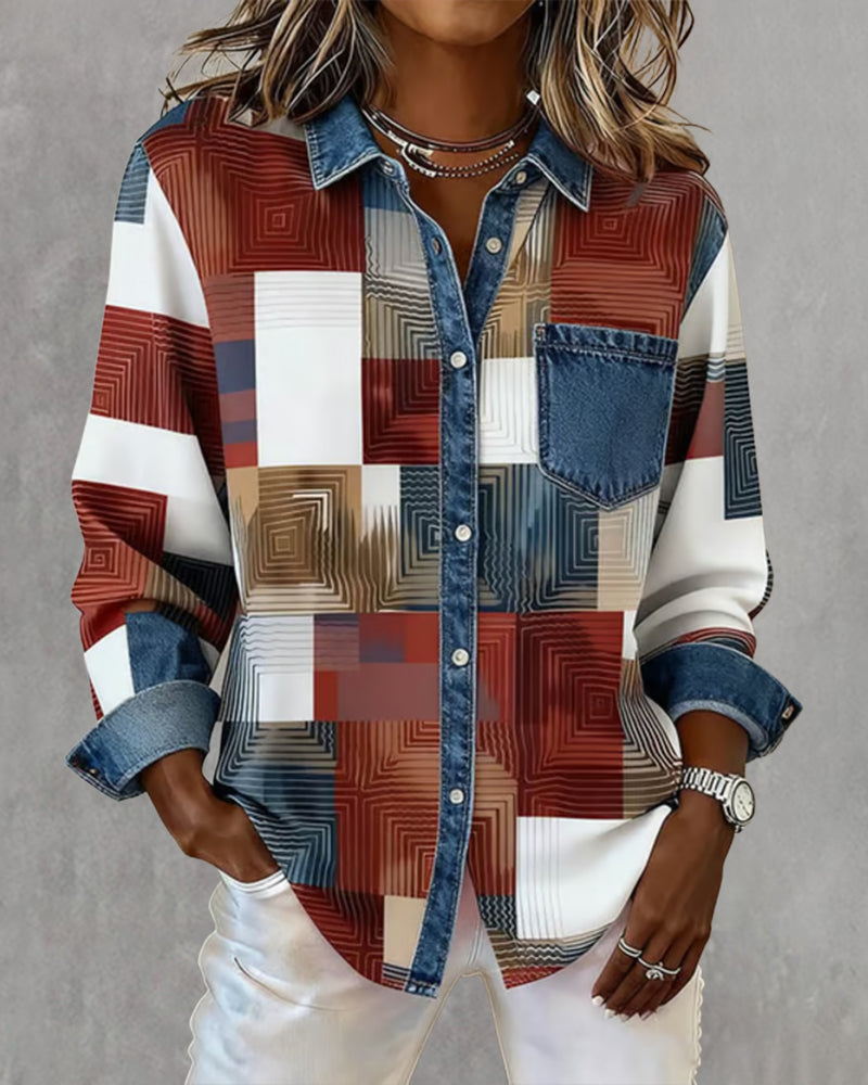 Laluna® | Color Block Shirt Fashionable Collar