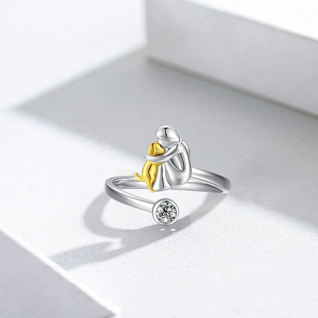 Silver ring with dog and zirconia stones