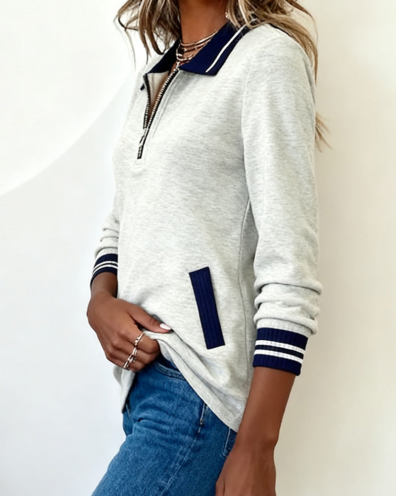 Laluna® | Loose Sweatshirt with Lapel and Zipper