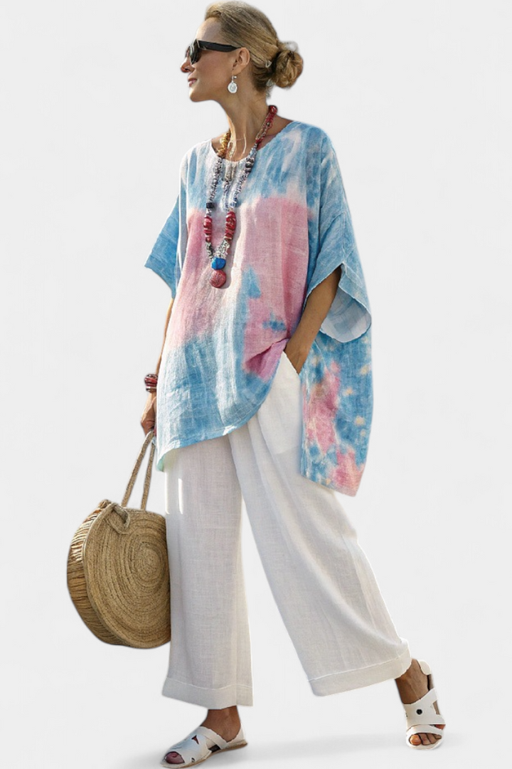 Valentina – comfortable essential linen top and bamboo striped pants