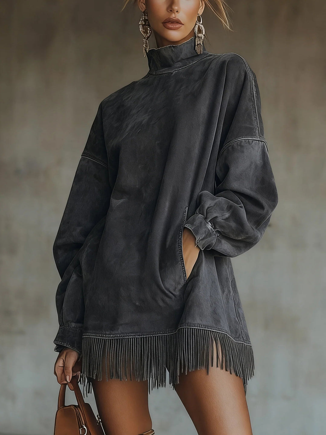 Darcie | Suede Tunic Dress with Fringes