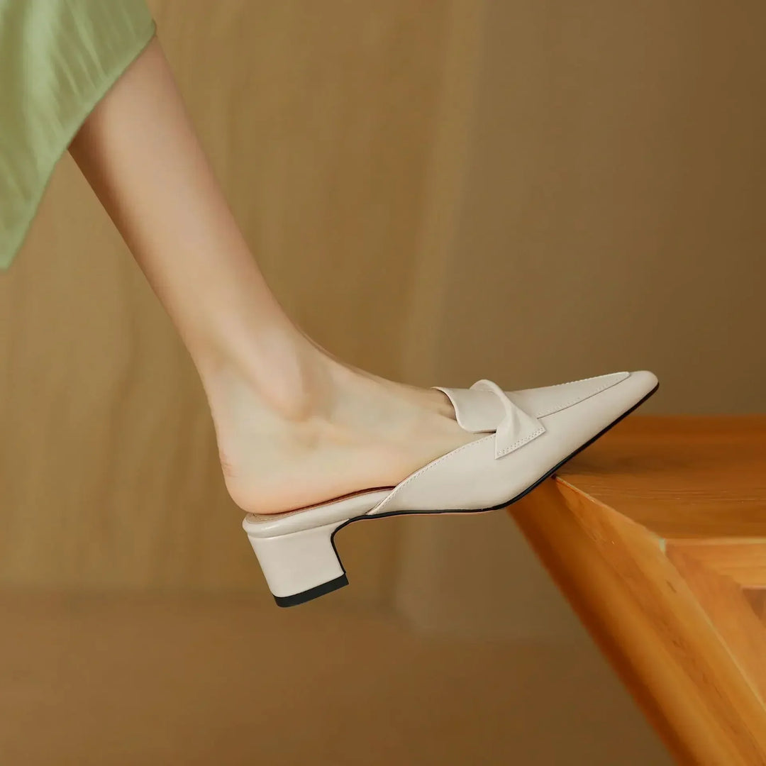 Alaya | Pointed-Toe Bow Accent Heel Mules