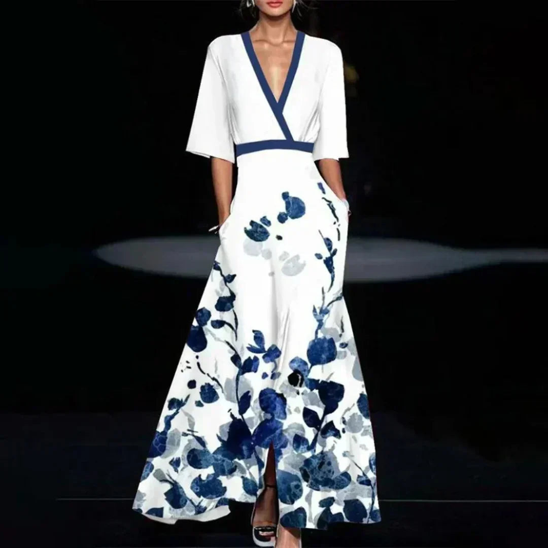 Hazel - Belted V-Neck Floral Maxi Dress