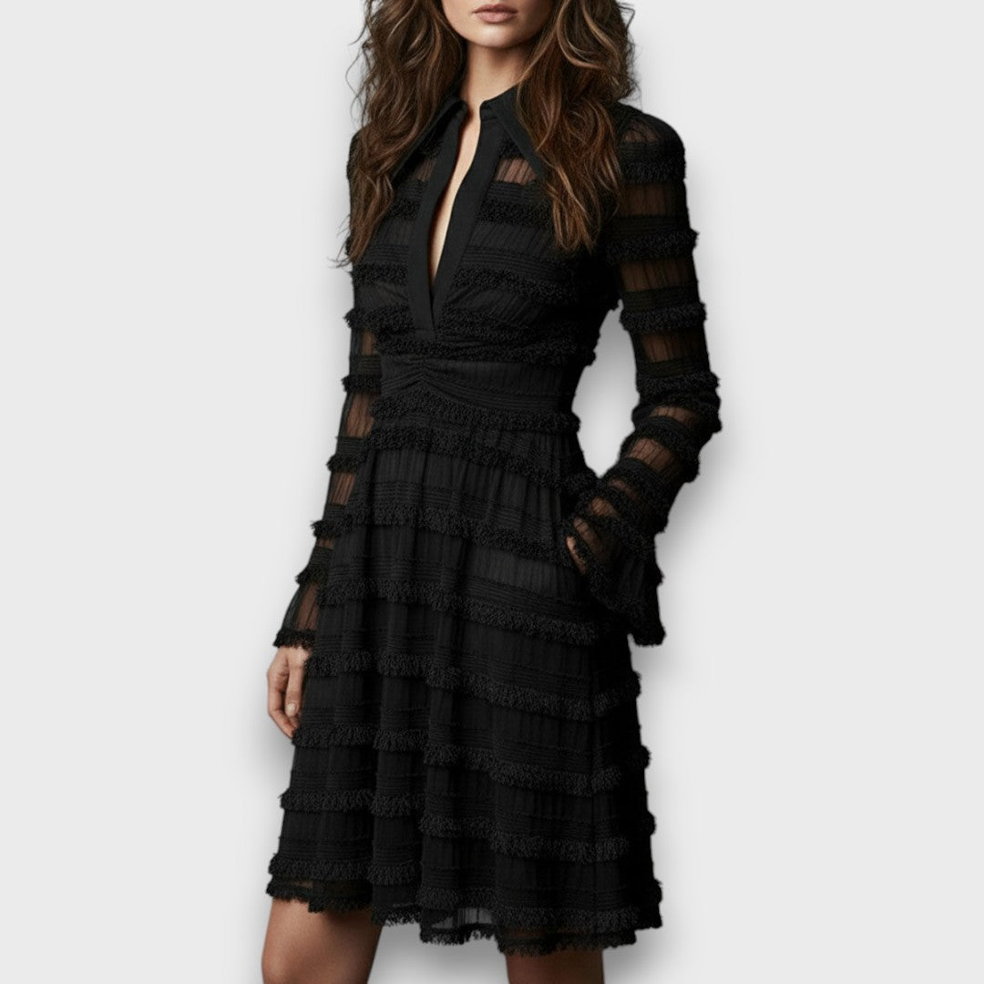 Parisa – Sheer Fringe Midi Dress