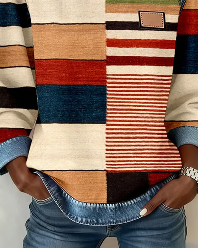 Laluna® | Colorful Striped Sweater with Round Neck