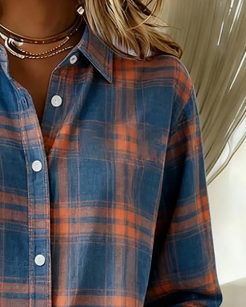 Laluna® | Shirt with Check Pattern and Notched Collar