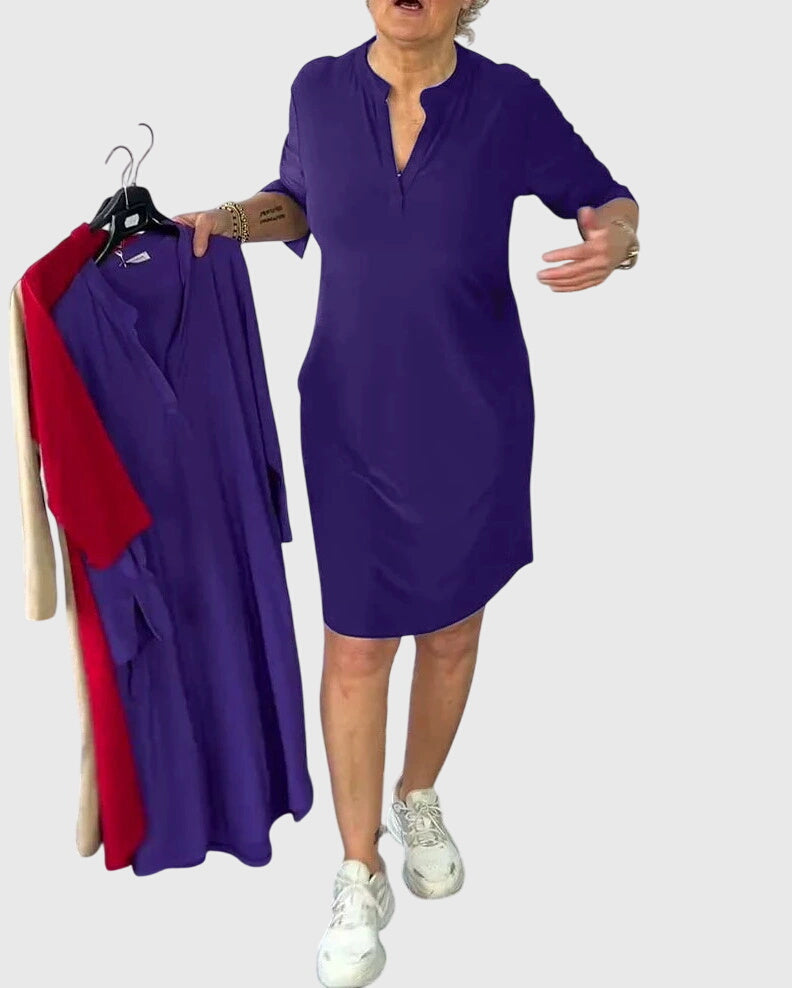 Clara | Solid V-Neck Dress