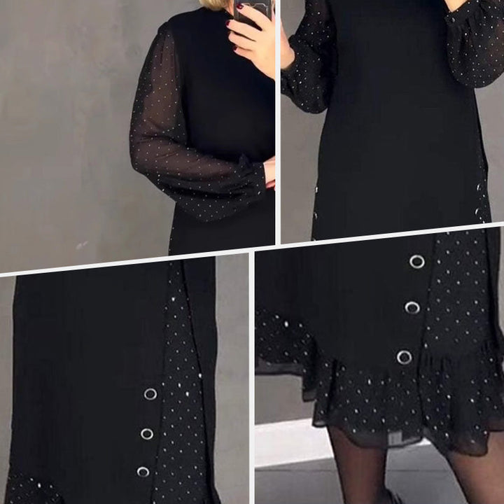 Thessariae - Elegant Dress with Crystals and Round Neck