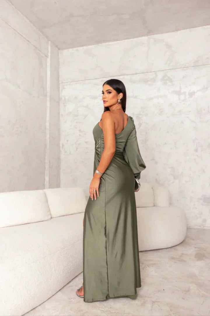 Estella - One-Sleeve Elegant Wedding Guest Maxi Dress